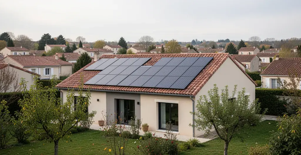 Maison individuelle française avec micro centrale solaire intégrée sur toiture